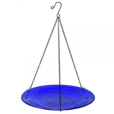 Cobalt Swirls Glass Hanging Birdbath