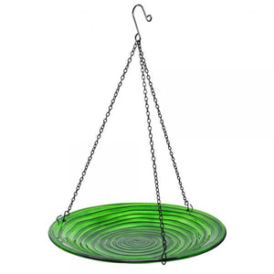 Hunter Green Glass Hanging Bird Bath