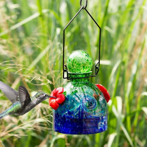 LunaLite Bell Hummingbird Feeder - Aqua/Red