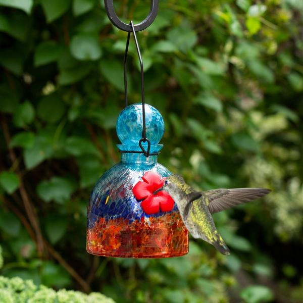 LunaLite Bell Hummingbird Feeder - Aqua/Red